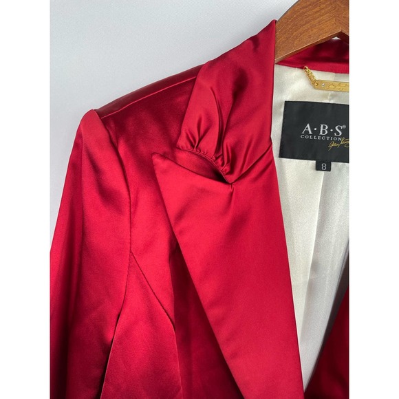 ABS Collection Allen Schwartz Red Satin Blazer Jacket Women's Size 8 - Picture 3 of 14